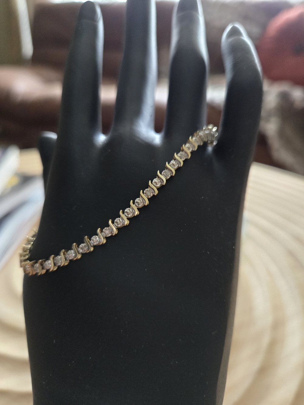Vintage Gold Plated Cubic Zirconia S Link Statement Classic Tennis Bracelet